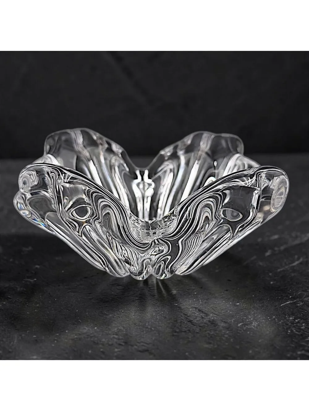 Vintage Clear Crystal Ruffled Flower Bowl 6